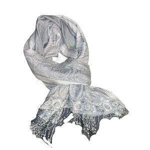 Scarf Gray Paisley Headscarf Reversable Wrap Boho Shawl Unisex Fringe Tassel